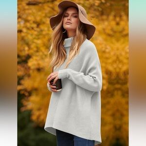 Caracilia Oversized Long Batwing Sleeve Pullover Tunic Sweater Gray